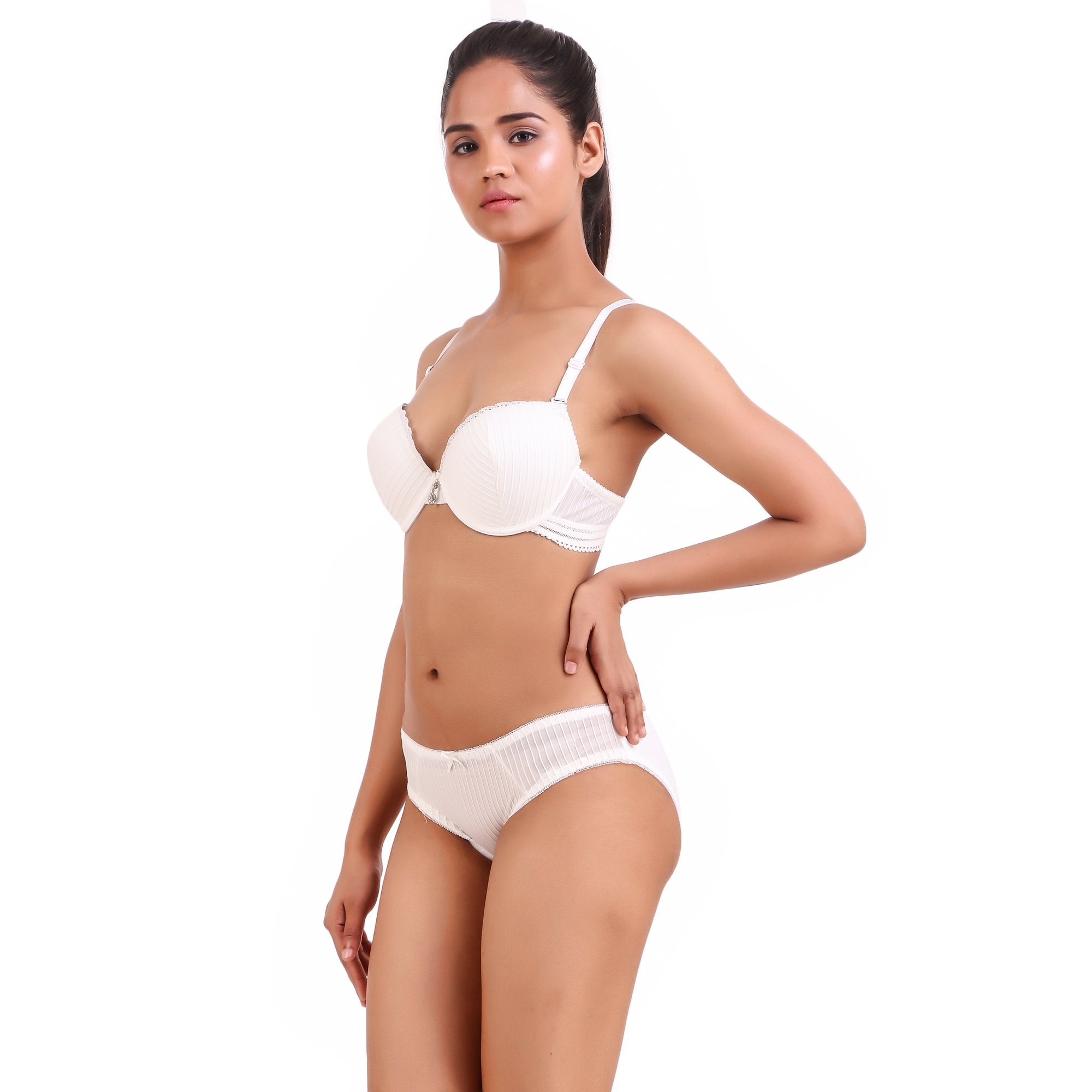 AXTZH-XBRA031 White Light push up bra & bikini cut panty set