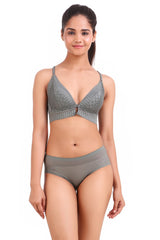 AXTZH-XBRA027 Green Net fabric Light padded bra & hipster seamless panty set