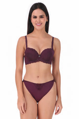 AXTZH-XBRADK51133 Wine Sensual Stir Padded Wired 3/4th Coverage Lace Bra and Panty sets