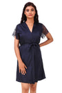 AXTZH-XNSS3P004 Navy luxuriously Smooth satin Night Gown shorts with soft lace Accents - 3 pcs