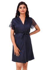 AXTZH-XNSS3P004 Navy luxuriously Smooth satin Night Gown shorts with soft lace Accents - 3 pcs