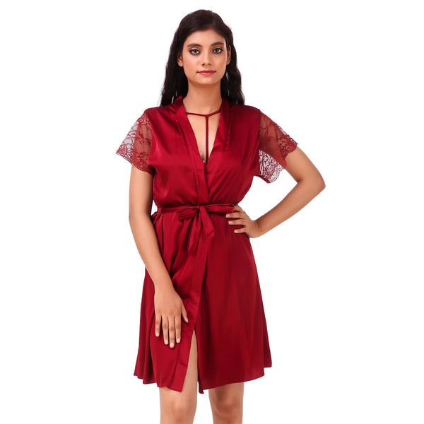 AXTZH-XNSS3P004 luxuriously Smooth satin Night Gown shorts with soft lace Accents - 3 pcs