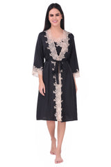 AXTZH-XNSS3PSATRD001  luxuriously Smooth satin Night Gown  shorts with soft lace Accents-3 pcs