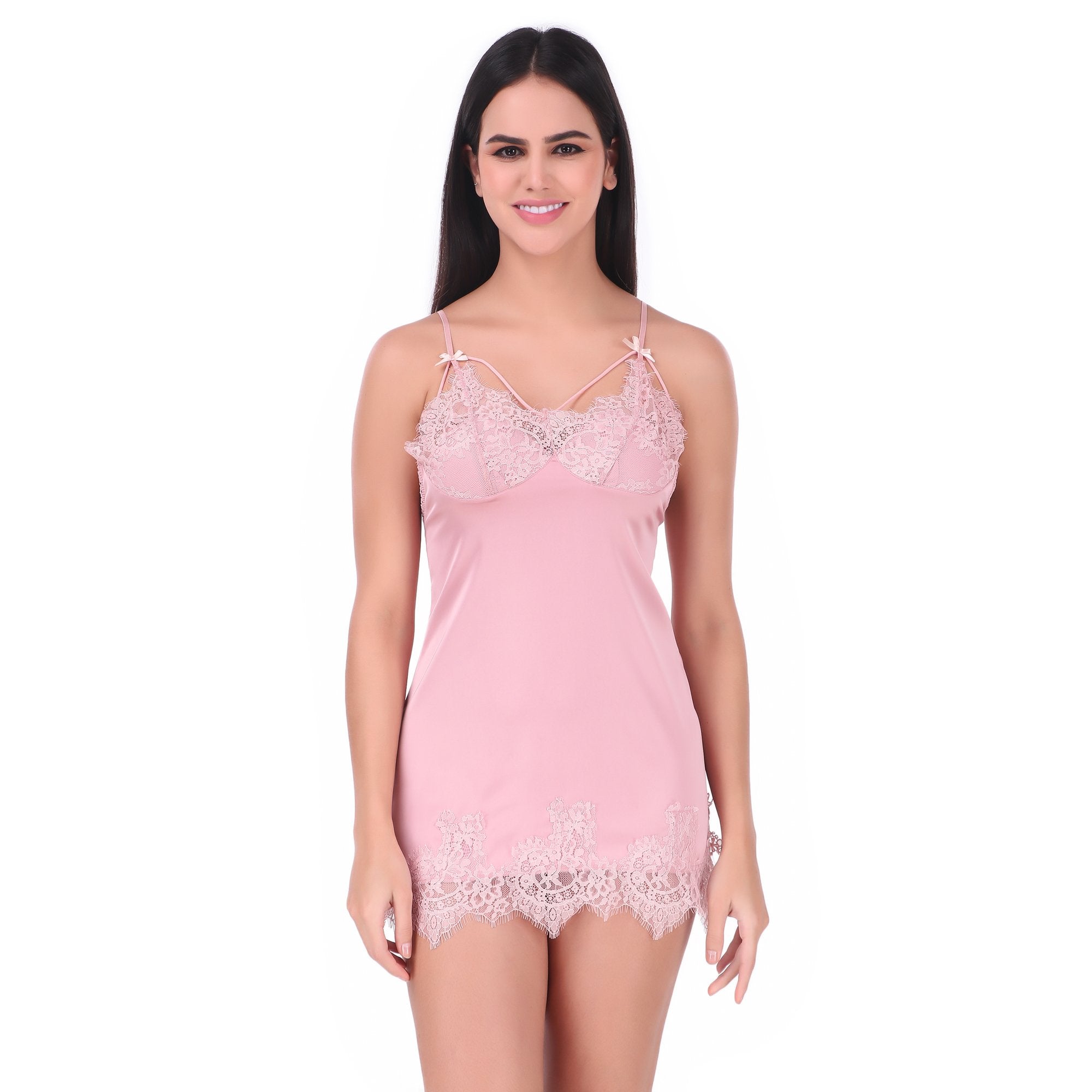 AXTZH-XNTSSATRD004  luxuriously smooth satin soft lace strap nighty with a sexy fit and soft feel