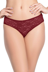 Burgundy Wine AMANTE PAN10306 Floral Romance Three-Fourth Coverage Low Rise Bikini Panty