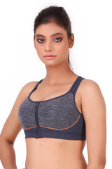 Enamor-SB11 Indigo High Impact Sports Bra Padded, Wirefree & Front Zipper