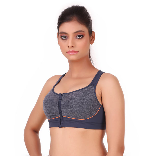 Enamor-SB11 Indigo High Impact Sports Bra Padded, Wirefree & Front Zipper