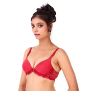 AXTZH-XBRA126 Red Non-Padded Non-Wired Front Open Plunge Bra