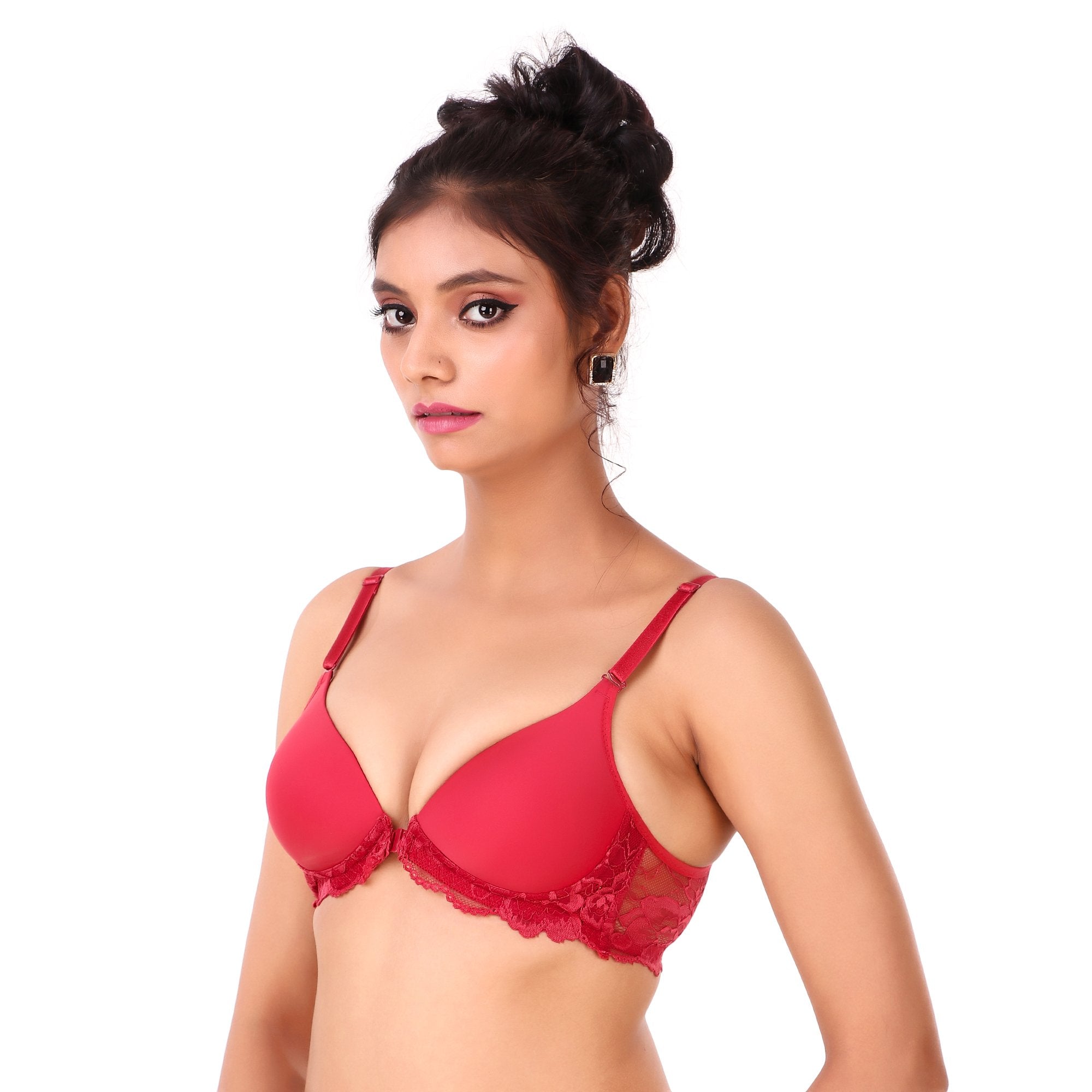 AXTZH-XBRA126 Red Non-Padded Non-Wired Front Open Plunge Bra