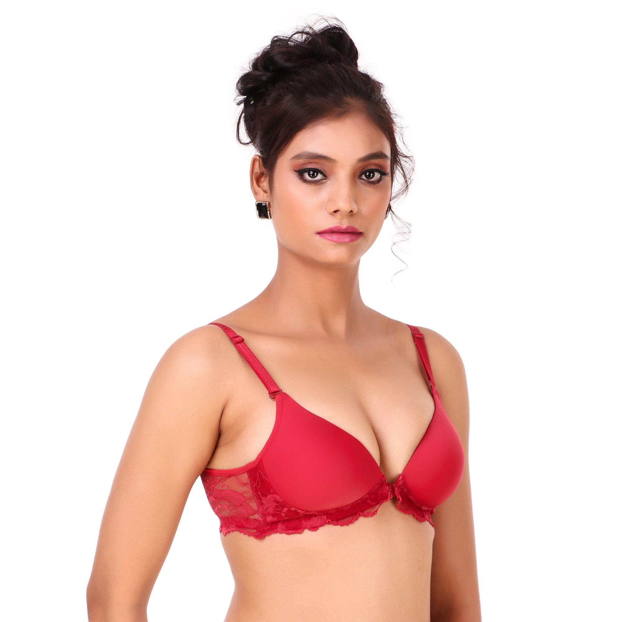 AXTZH-XBRA126 Red Non-Padded Non-Wired Front Open Plunge Bra