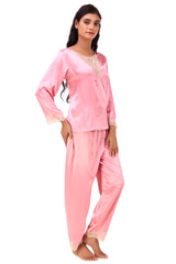 AXTZH-XNSL037 Pink Smooth satin Pyjamas with soft lace for Women