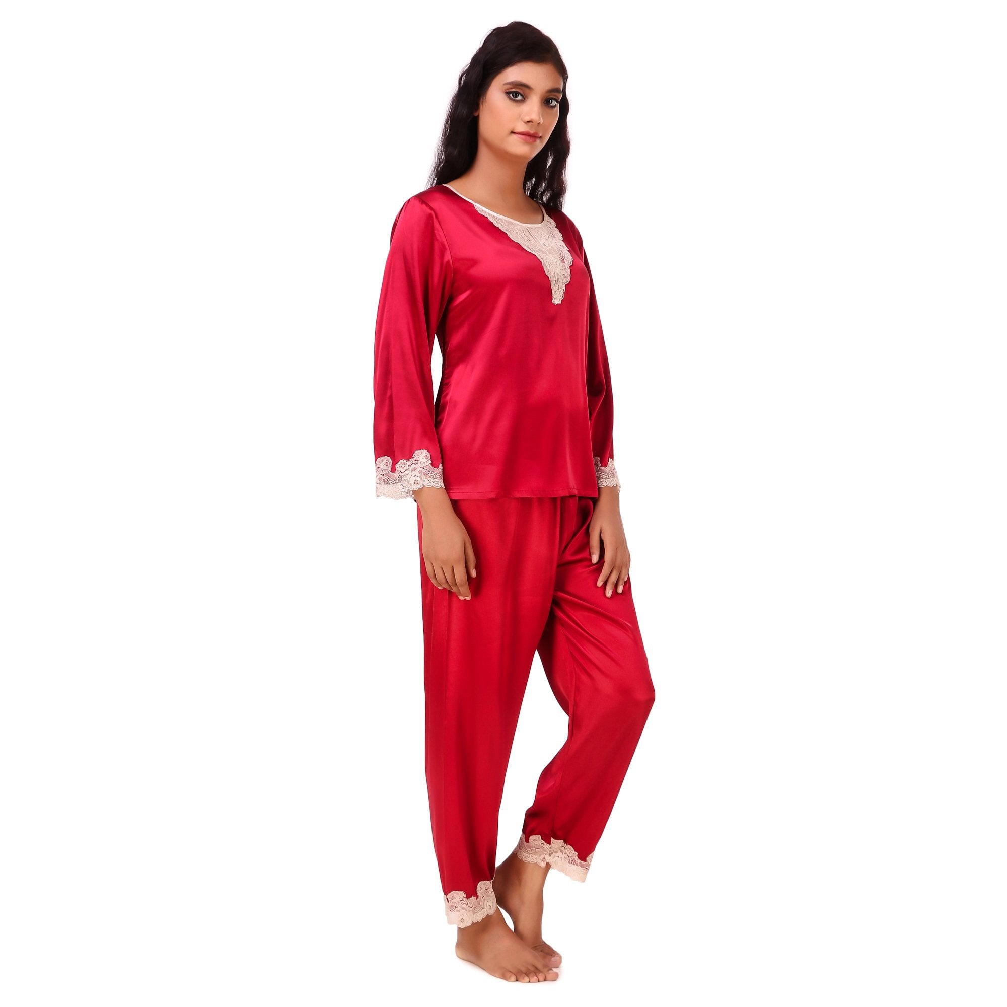 AXTZH-XNSL037 Smooth satin Pyjamas with soft lace Set for Women