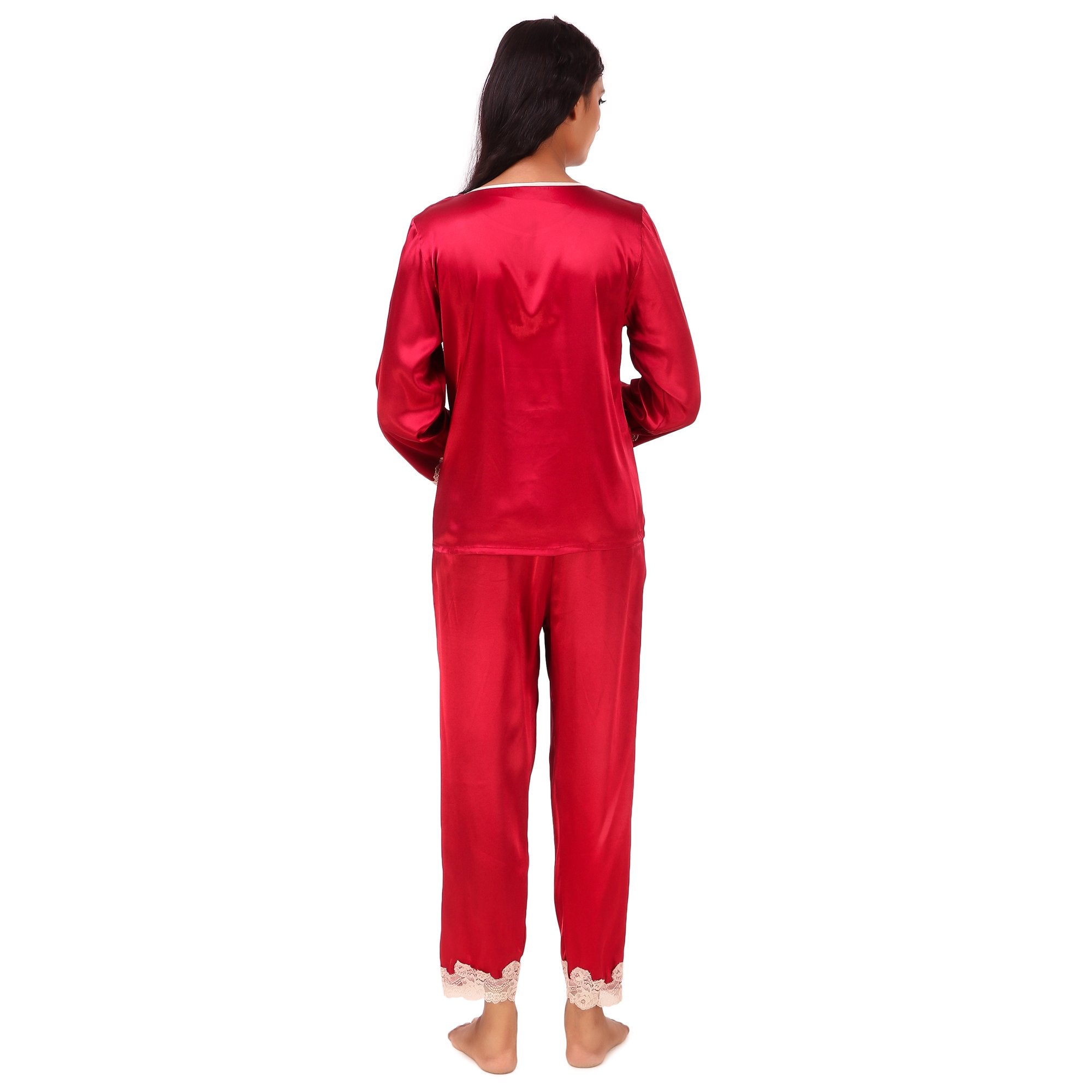 AXTZH-XNSL037 Smooth satin Pyjamas with soft lace Set for Women